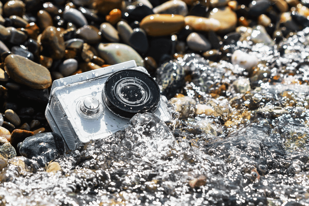 action cam on the beach with stones