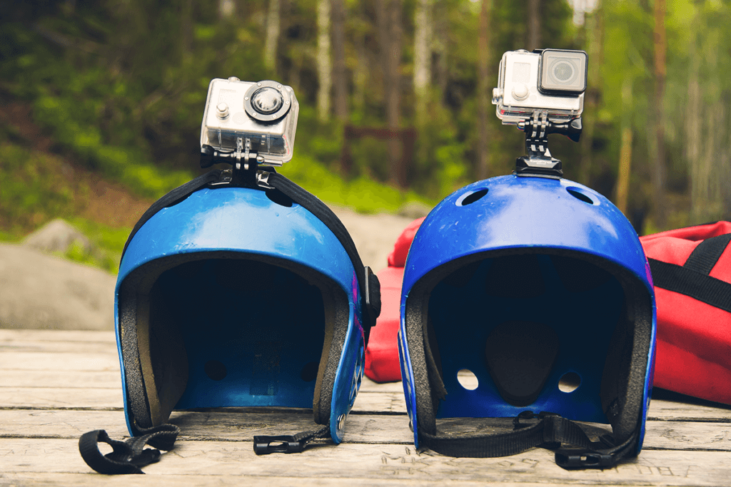 helmets with action cams attached