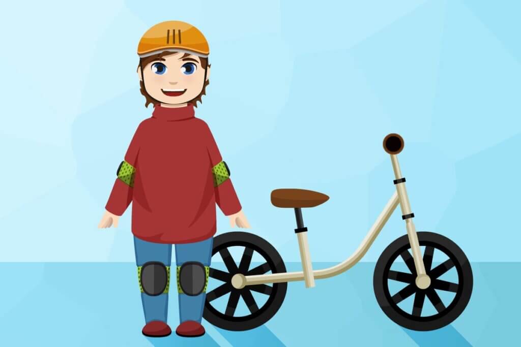 child with helmet and protectors