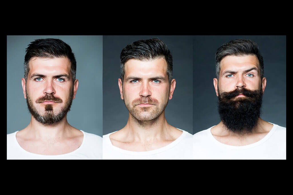 three images of a man with three beard types