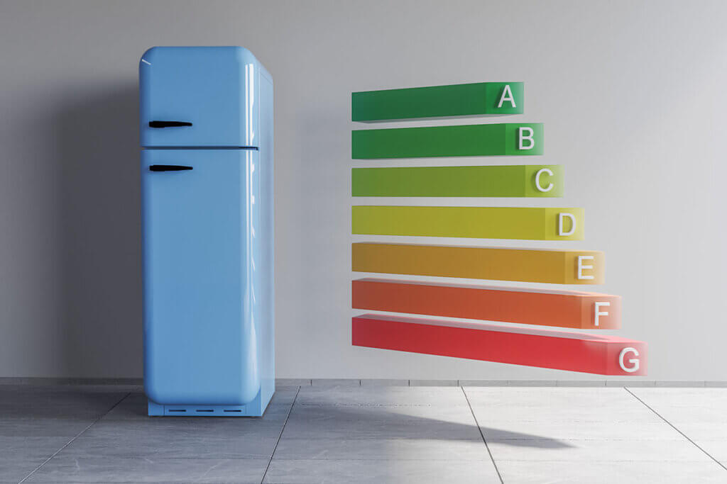 Energy efficiency classes next to refrigerator