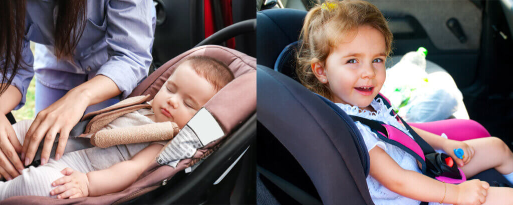 sleeping baby and young girl in cars