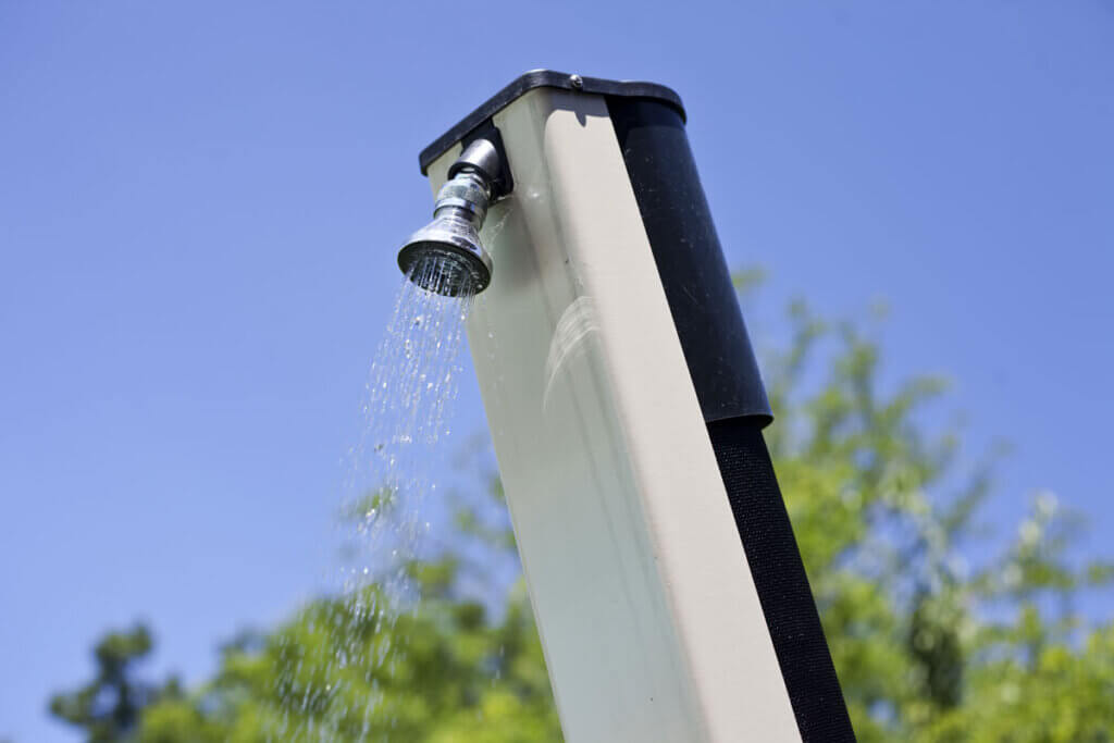 Water flows out of solar shower