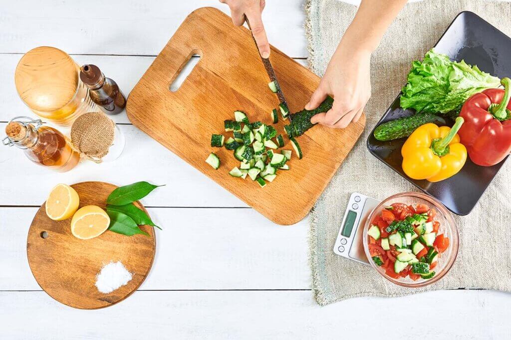 Cutting board with many ingredients