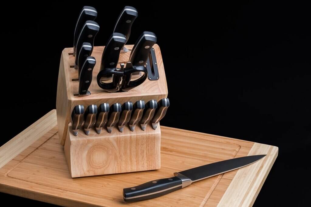 knife block on wooden board