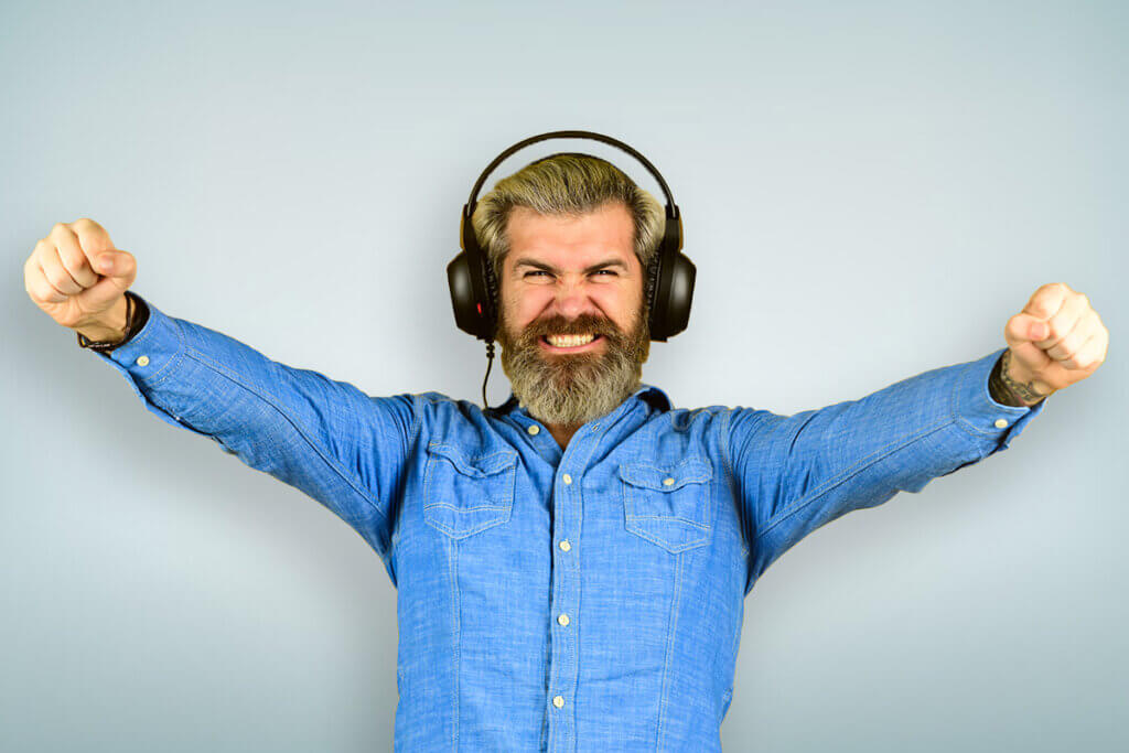 man with headphones on