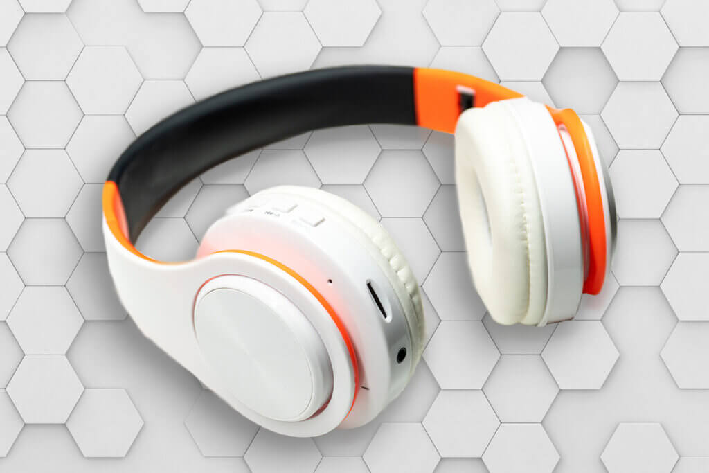white orange headphones