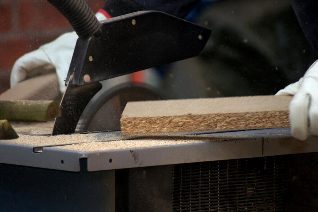 Wood being cut with circular saw