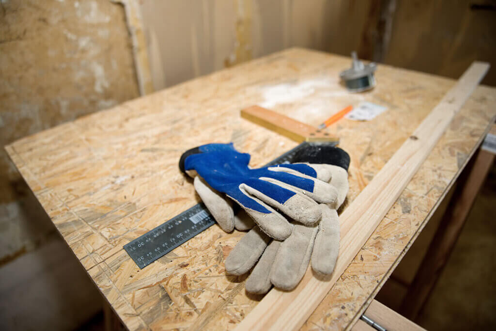 work gloves on work surface