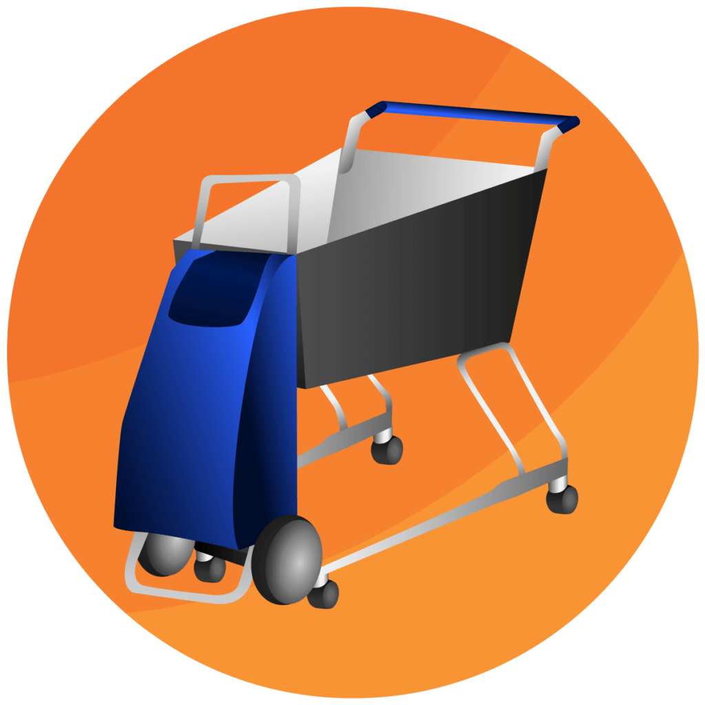 Symbol Trolley attached to a shopping trolley.