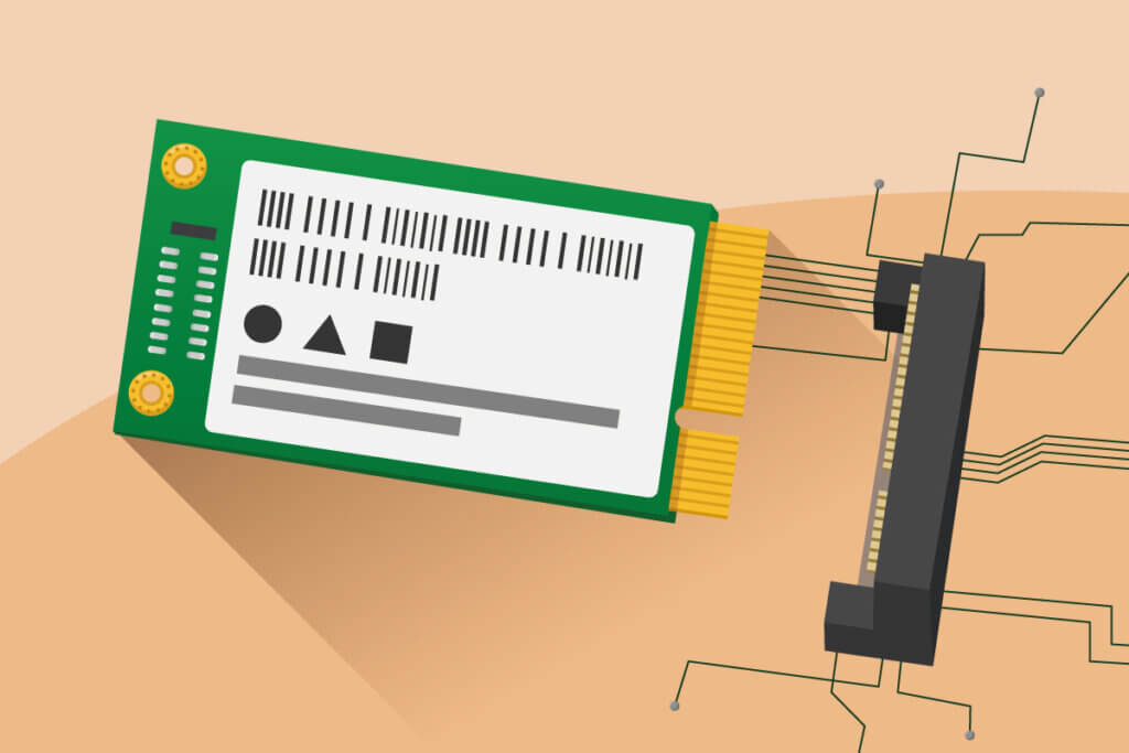 msata ssd with connector pins and port