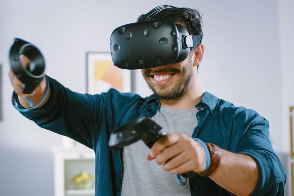 Man uses VR headset